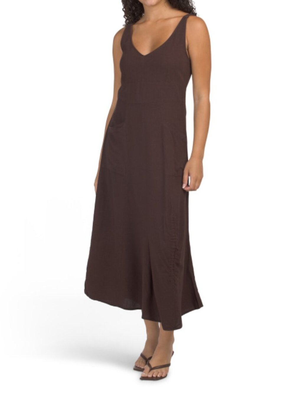 ELLEN TRACY Linen Blend Adjustable Skirt Maxi Dress